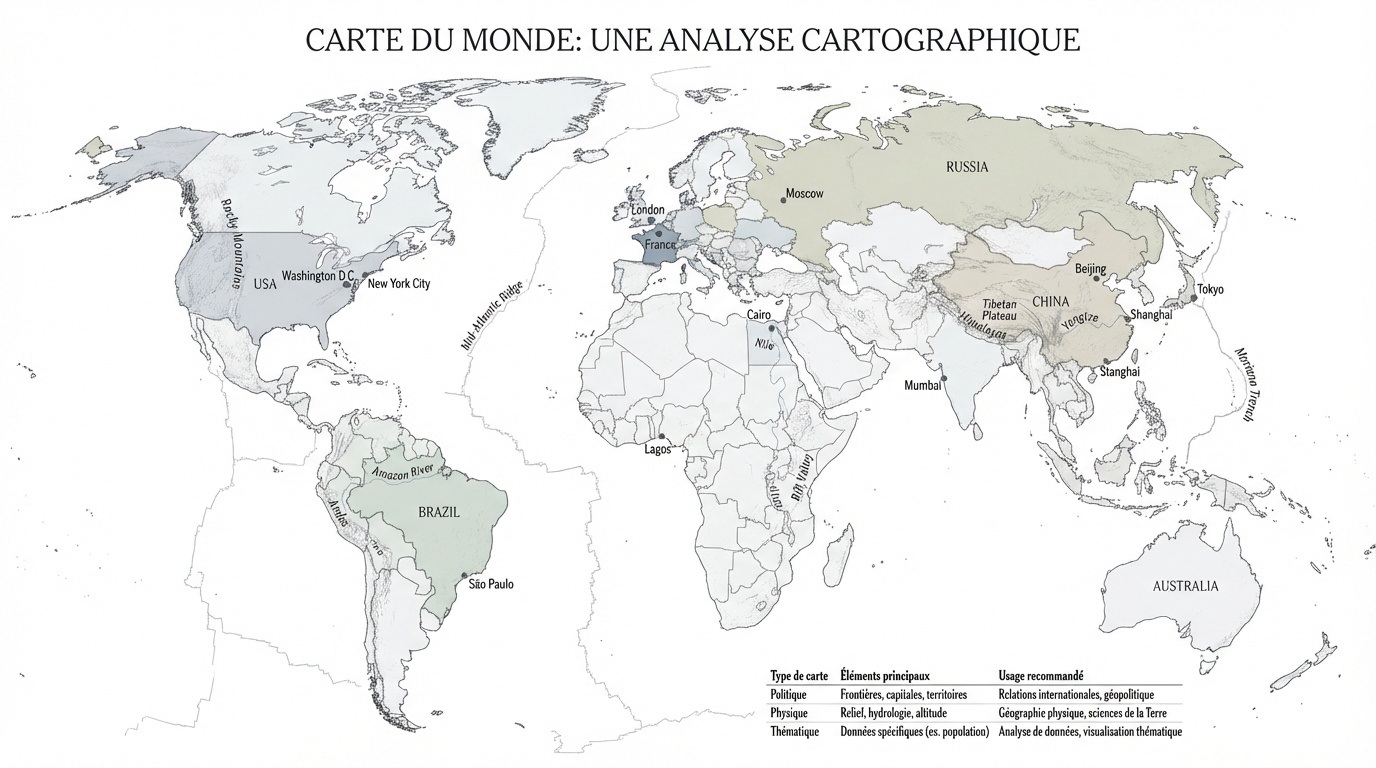 Analyse cartographique minimaliste d'une carte du monde pays