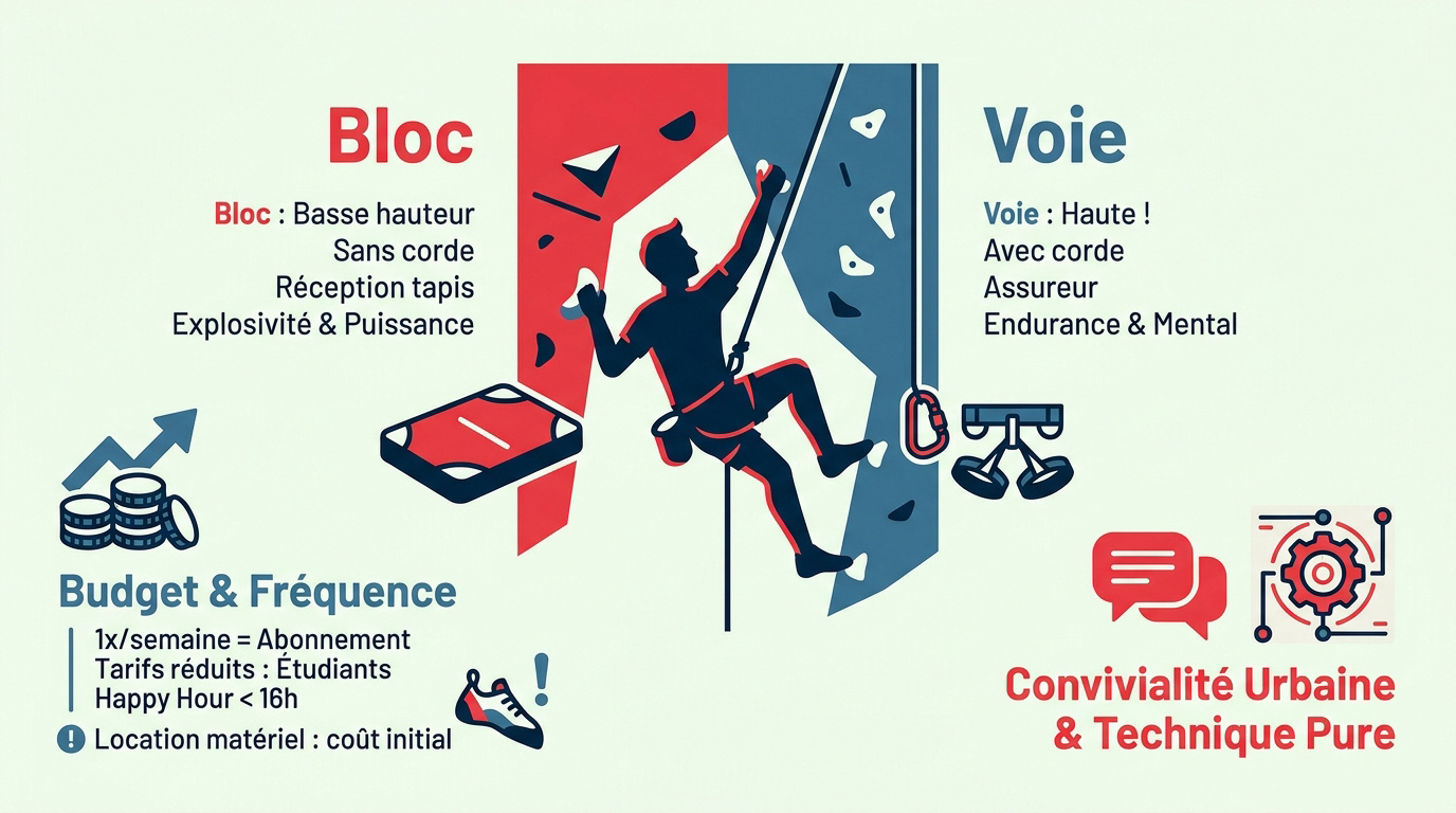 Comparaison entre l'escalade de bloc et de voie en salle