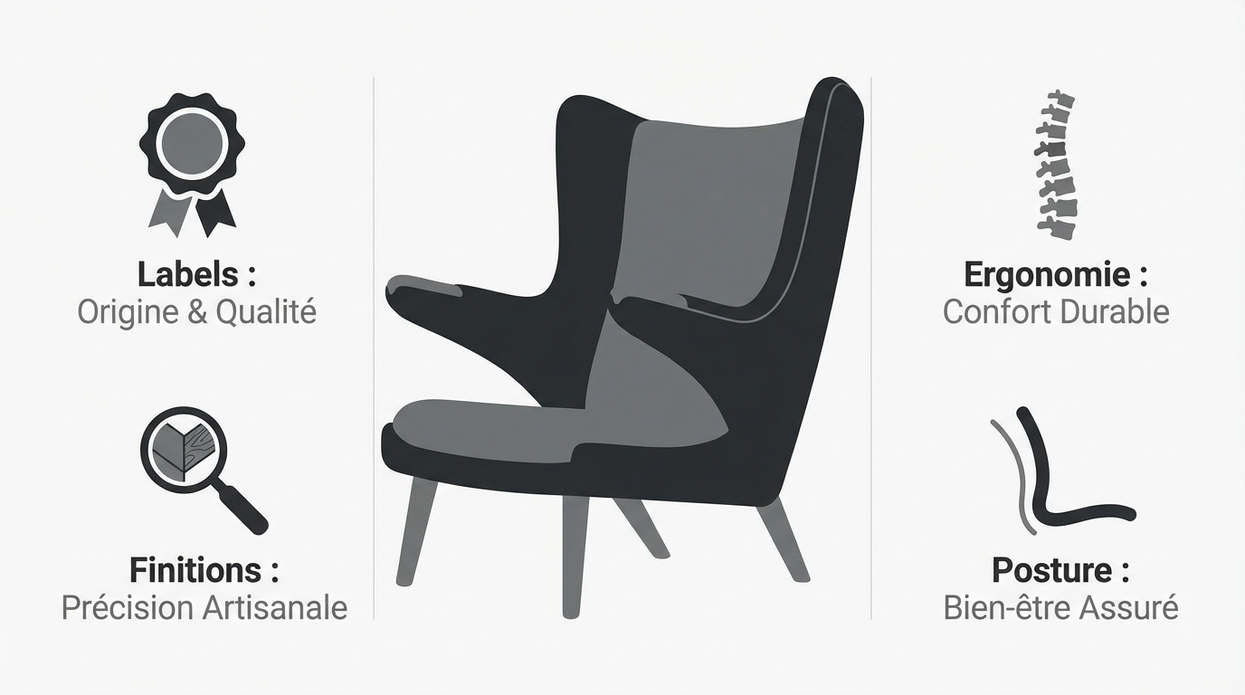 Fauteuil design ergonomique avec assise en mousse haute résilience et structure en bois noble