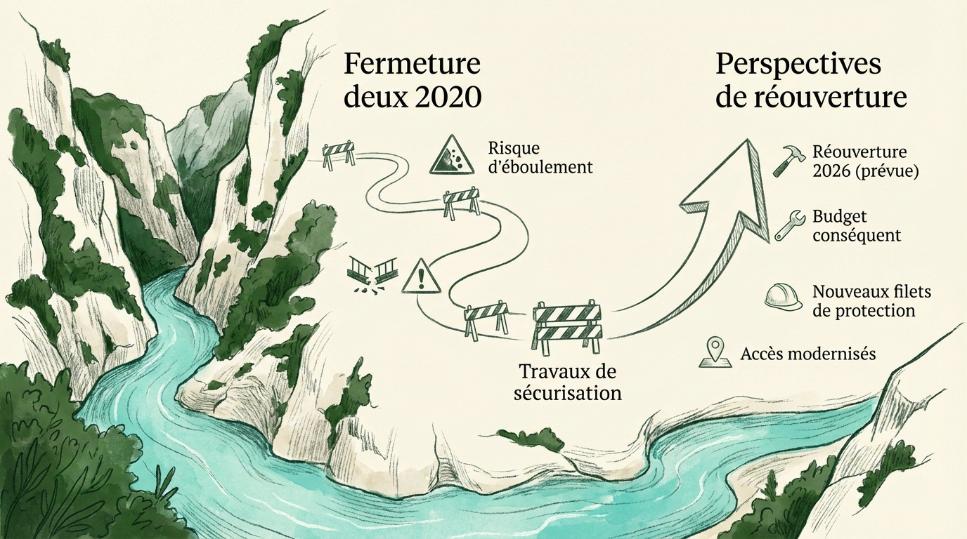 Entrée fermée des Gorges de Kakuetta avec panneaux d'information