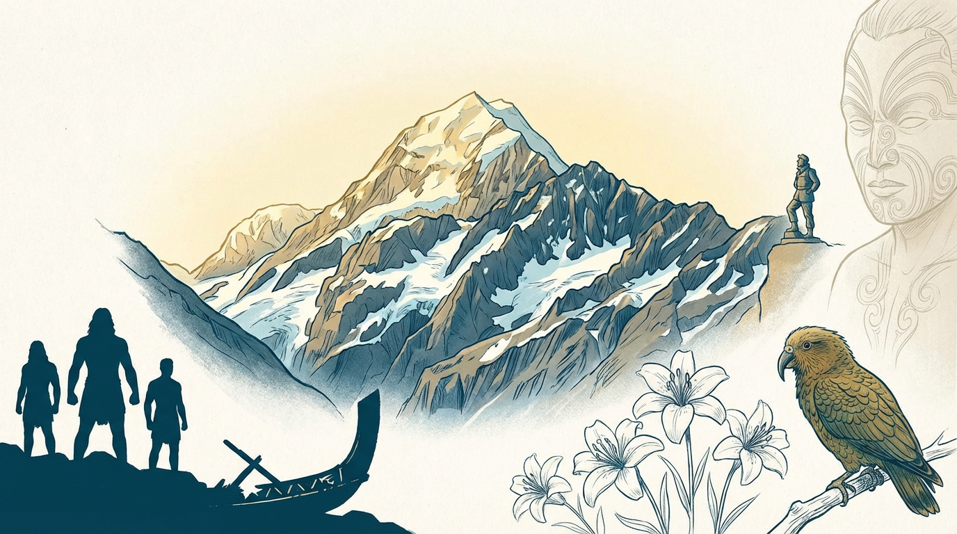 Vue majestueuse sur le sommet enneigé de l'Aoraki Mont Cook en Nouvelle-Zélande