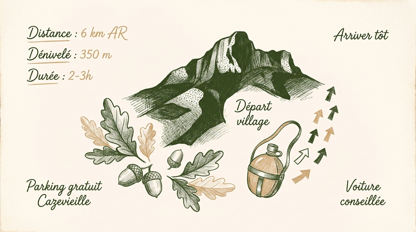 Schéma des infos pratiques randonnée Pic Saint-Loup