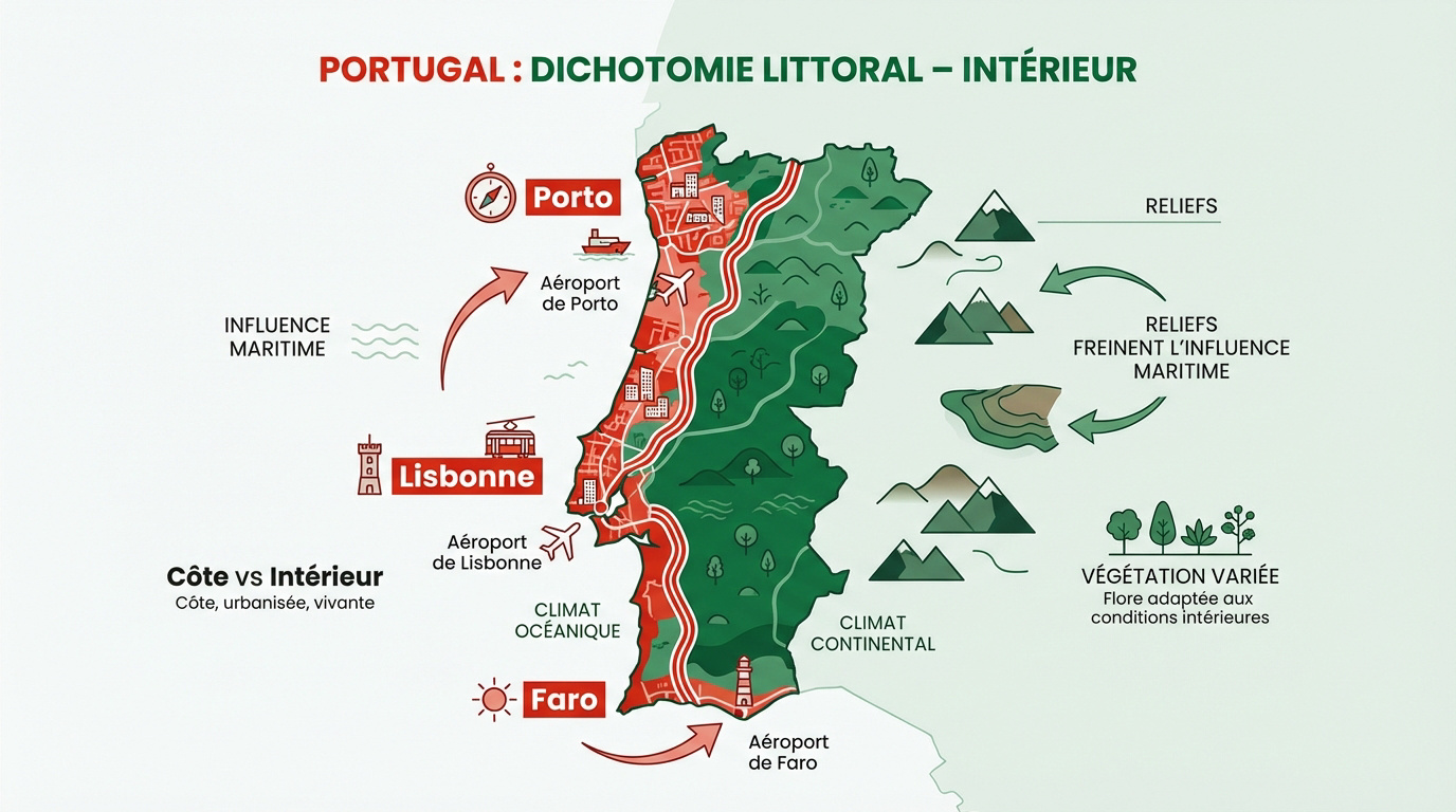 Littoral vs intérieur Portugal